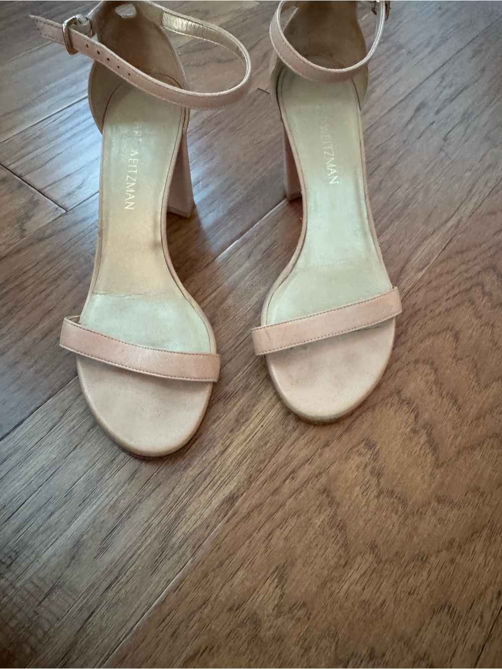 Stuart Weitzman Blush Ankle-Strap Block Heel Sandals